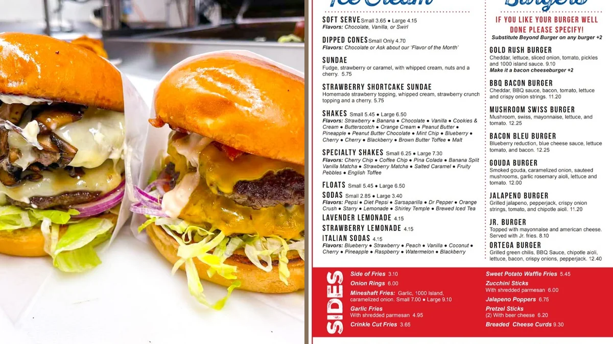 Classic burger plate on a casual restaurant table.